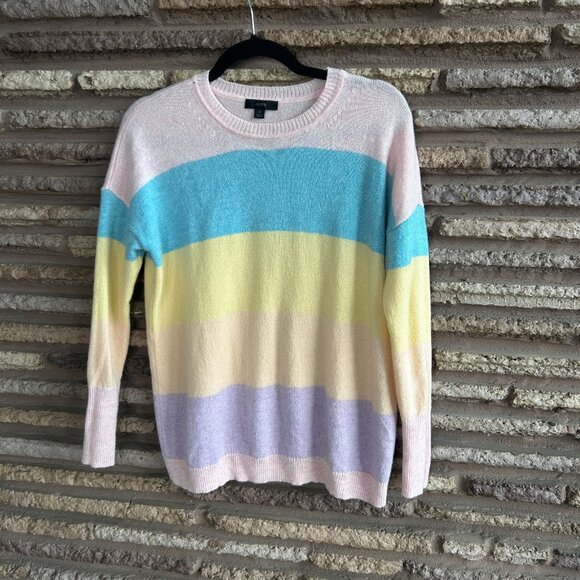 J. Crew Wool Cashmere Boyfriend Sweater Pastel Colorblock Size Small - Picture 5 of 6